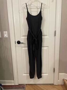 A Pea in a Pod Matenity Charcoal Sleeveless Jumpsuit with Tie Waist